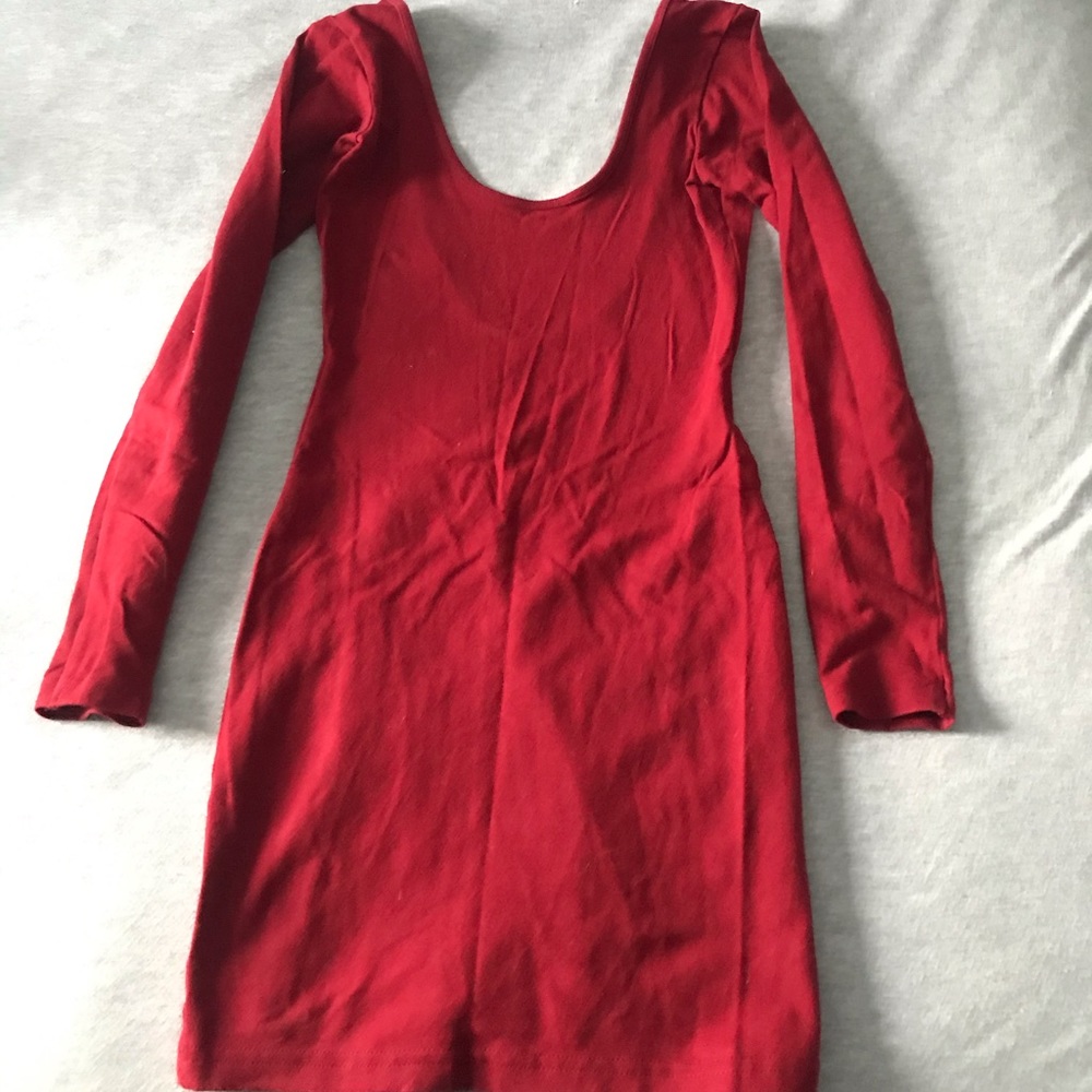 American Apparel Red Long Sleeve Scoop Neck Dress